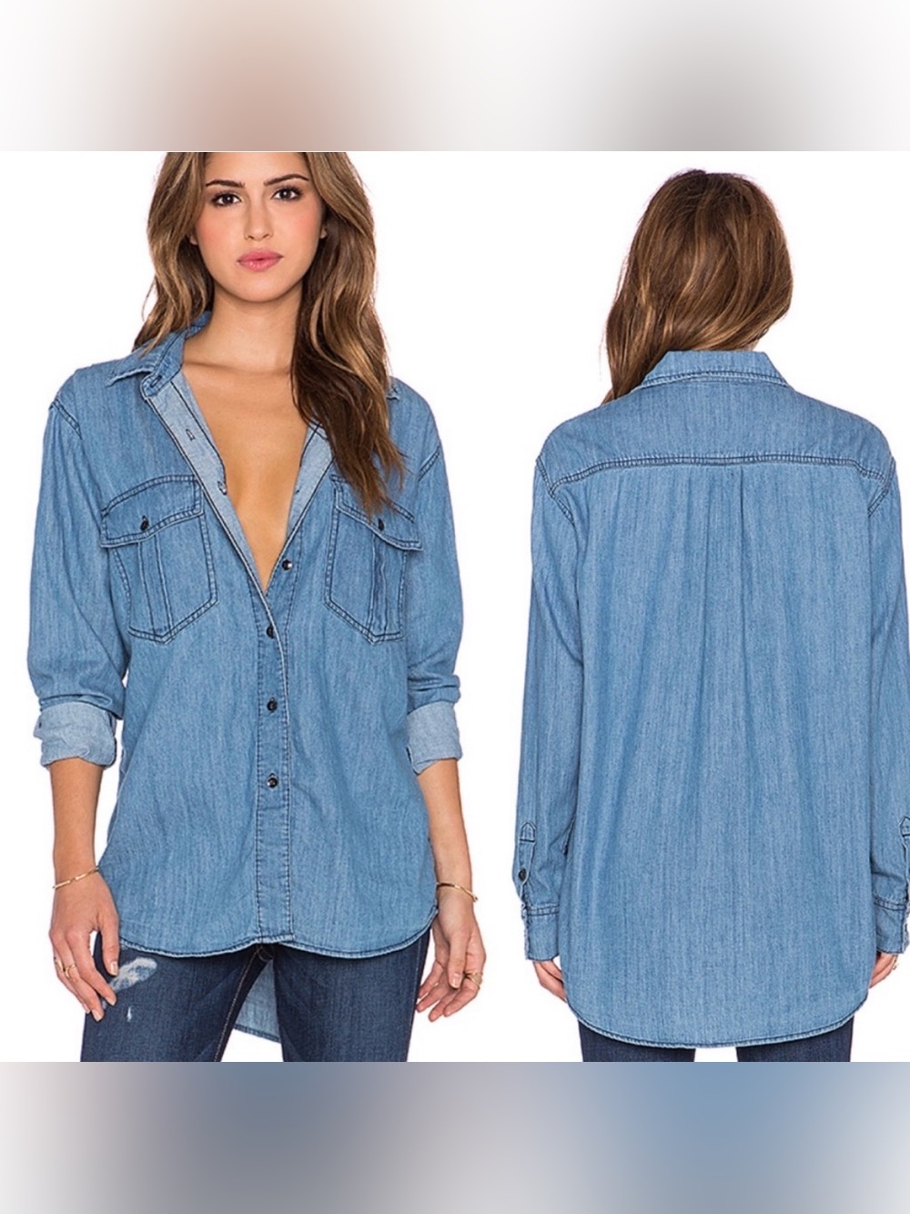 Free People XO Button Up Chambray Top Oversized Size XS